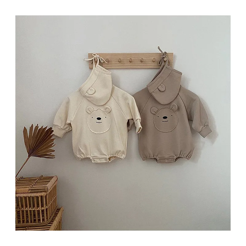 

2020 baby autumn romper boy girl round neck long sleeve cartoon bear triangle jumpsuit + hat