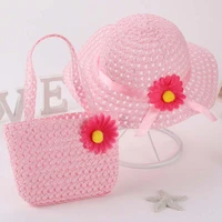 new fashion summer beach children hats bag set wide brim straw cap 3 7 old years toddler infant baby holiday travel bags hat set