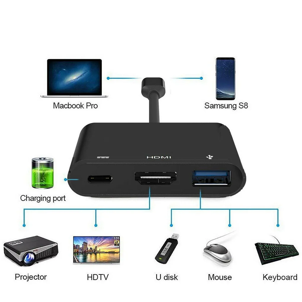 Адаптер USB 3.0 Type C 3 в 1 преобразователь Аудио и видео выход преобразующие