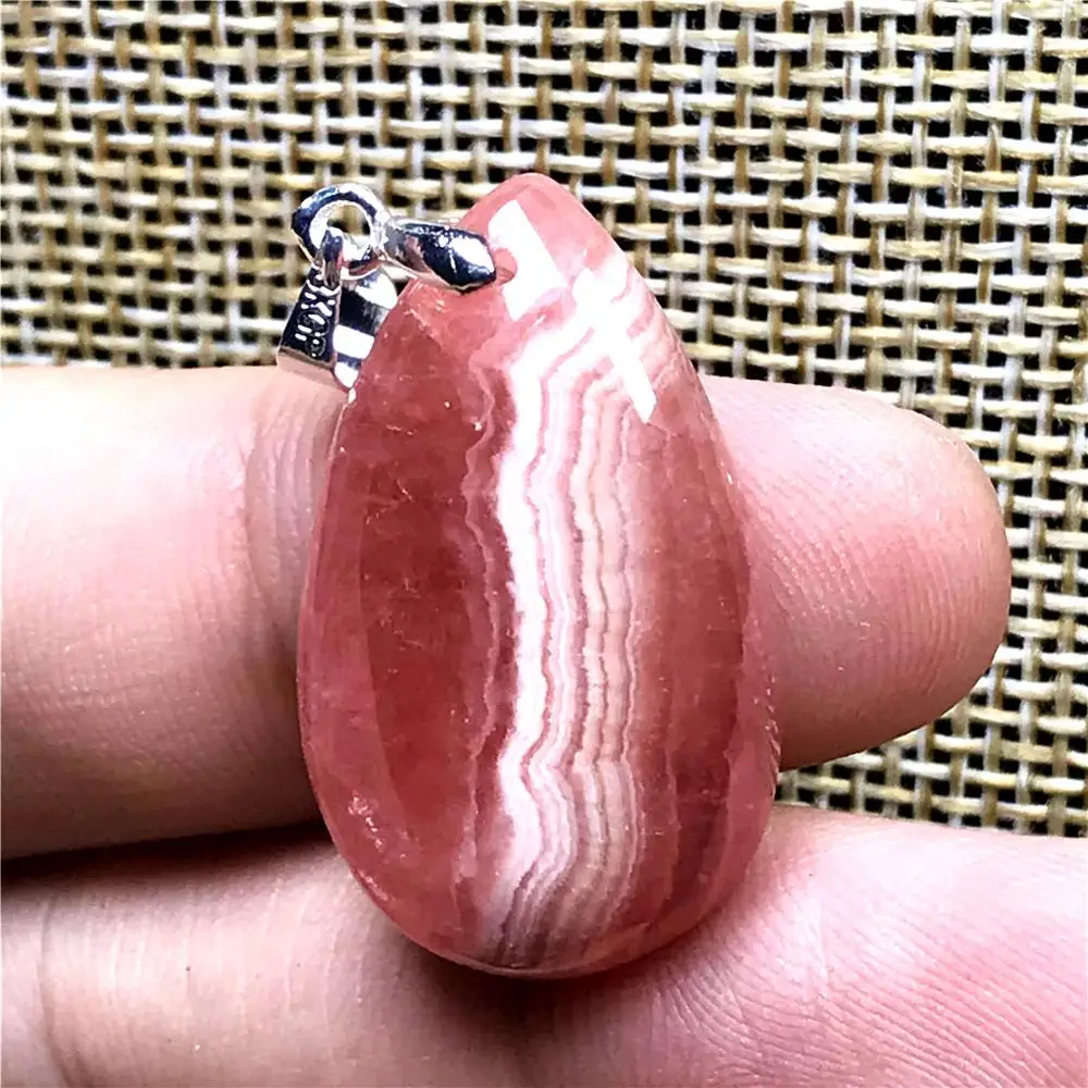 

Necklace Pendant Natural Red Rhodochrosite Jewelry For Woman Man Love Crystal 27x16x6m Beads Silver Water Drop Gemstone AAAAA