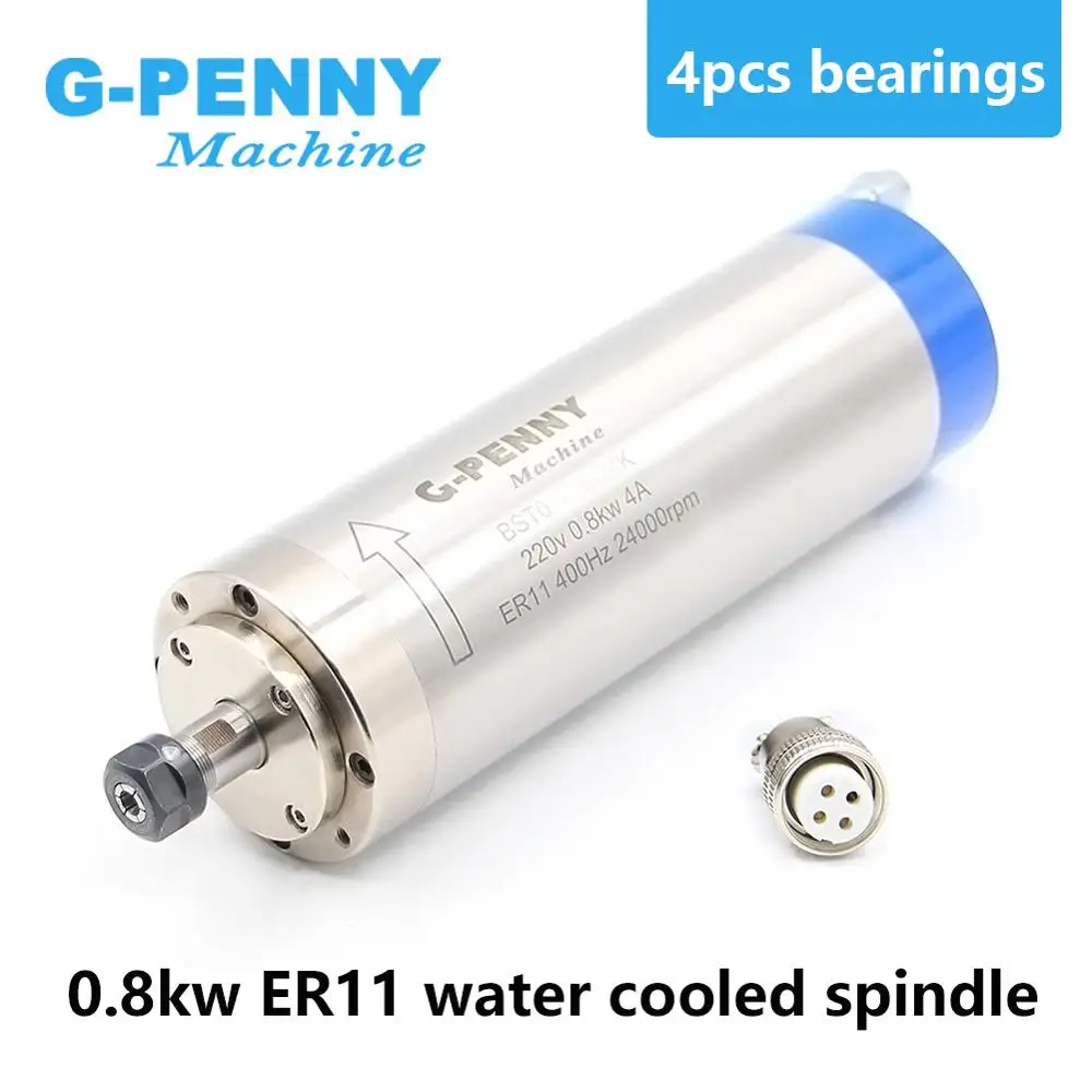 220v 800 Вт с водяным охлаждением двигатель шпинделя ER11 деревообрабатывающие шпинделя 0.8kw 400 Гц фрезерный станок с ЧПУ с водяным охлаждением 65x195 мм 4 Подшипники