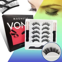 wholesale 5 pairs 3d natural fluffy wispy pbt fiber faux mink magnetic false fake eyelashes lashes and eyeliner set kit