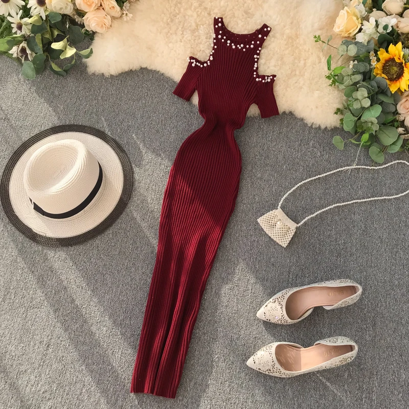 ALPHALMODA 2019 осеннее женское трикотажное платье с открытыми плечами украшенное