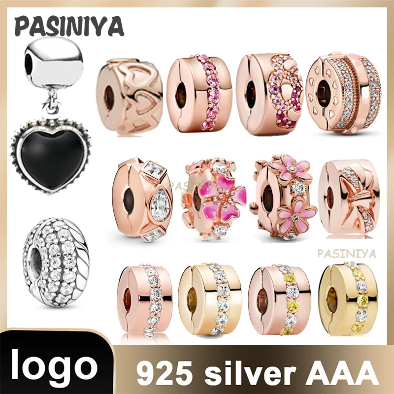 

S925 Sterling Silver Safety Clasp Charm With Logo Suitable for Original Bracelet Send Girls Friends Birthday Gifts