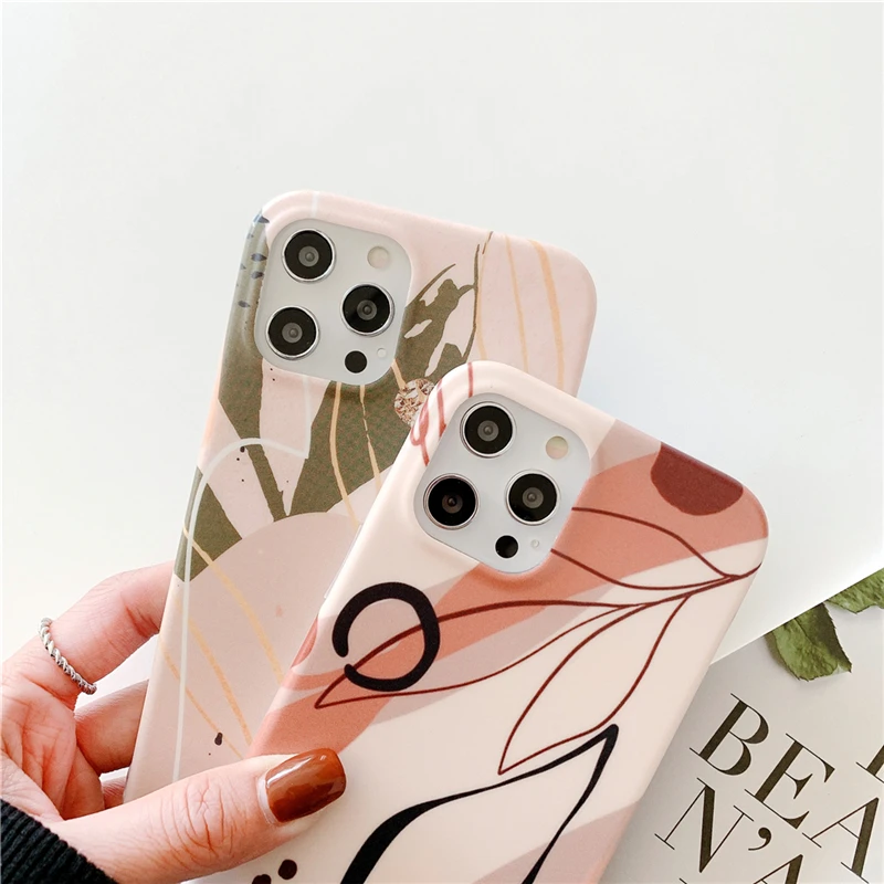 Matte Cartoon Graffiti Phone Case For iPhone 11 Pro Max XS Max 7 8 Plus 12 Mini XR X SE 2020 12Pro Cute Floral Painting Coque