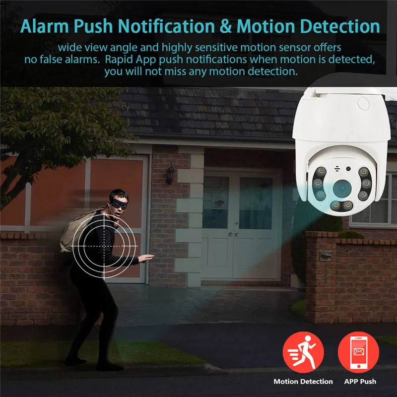 

1080P WiFi IP Camera Motion Detect Auto-Tracking PTZ 4X Zoom 2-way Audio P2P CCTV Security Outdoor Dome Cam Surveillance Camera