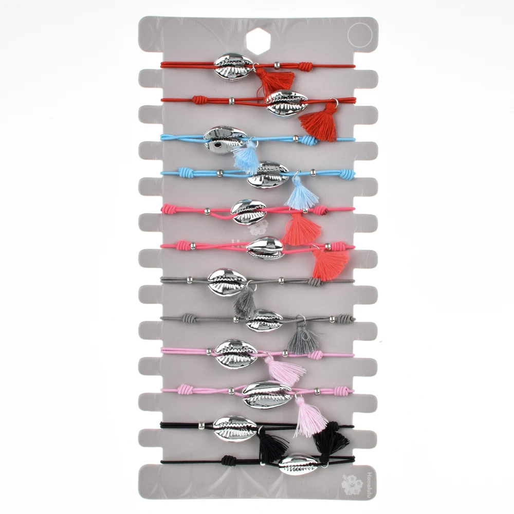 

12 pcs/lot Natural Stone Wooden Beads Shell Charm Bracelets For Women Men Handmade Braided Adjustable Bracelet Fashion Jewelry