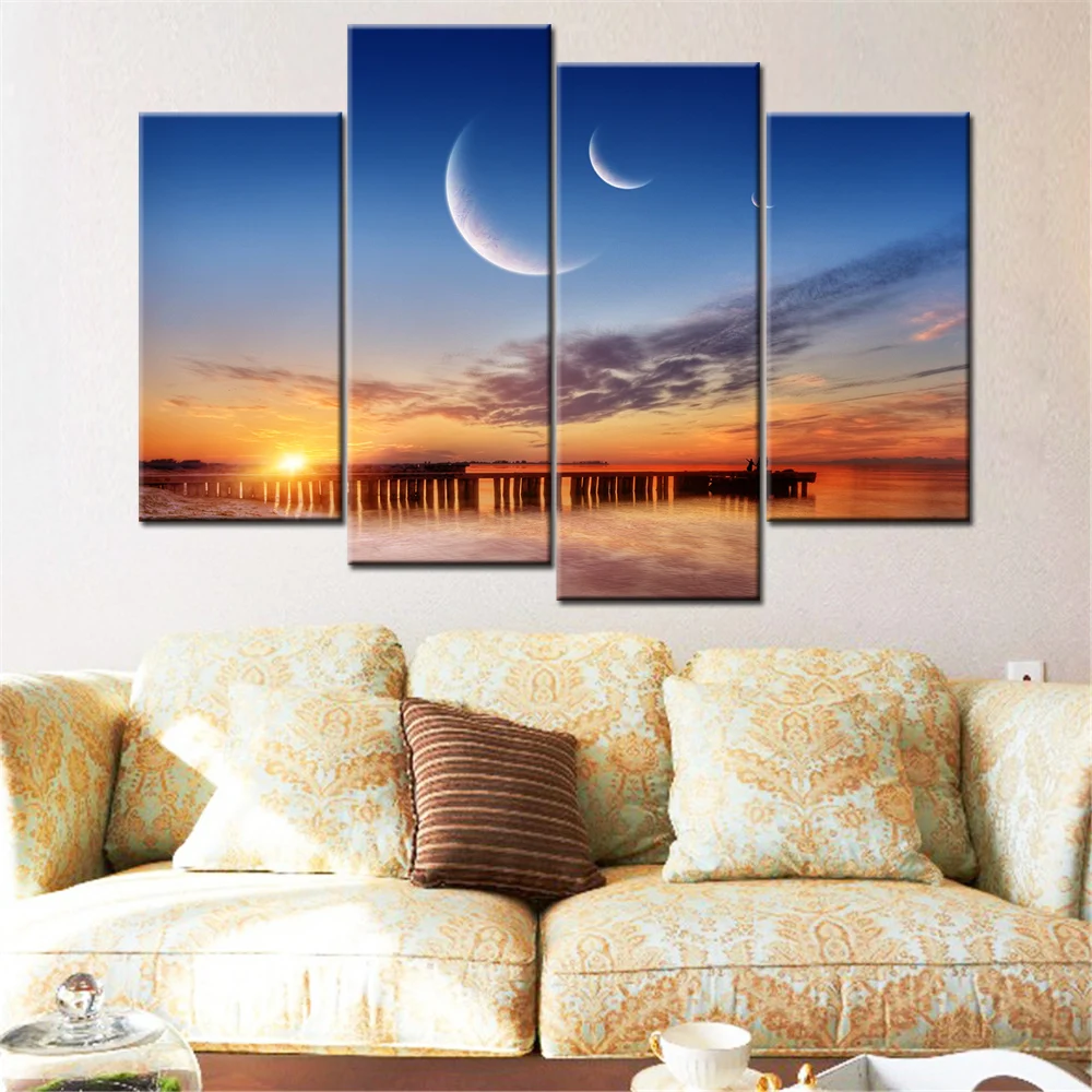 

4 Pieces Canvas Art Sunset Sea Landscape Home Wall Decor Canvas Art Print Painting On Wall Modular Pictures for Living Room