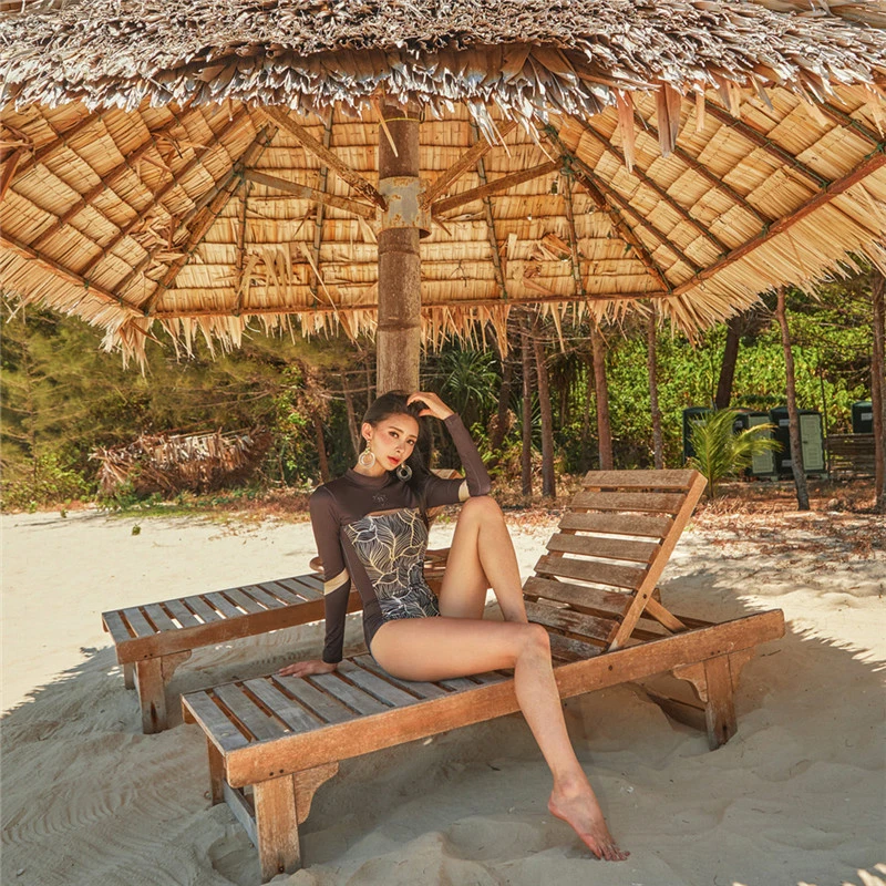 Купальник женский с принтом пуш-ап длинным рукавом | Спорт и развлечения