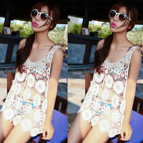 

Hot Sexy 2018 New Fashion Women Floral Lace Shirt Beach Wear Casual Loose Cover Up Sarong Shirt Outwear