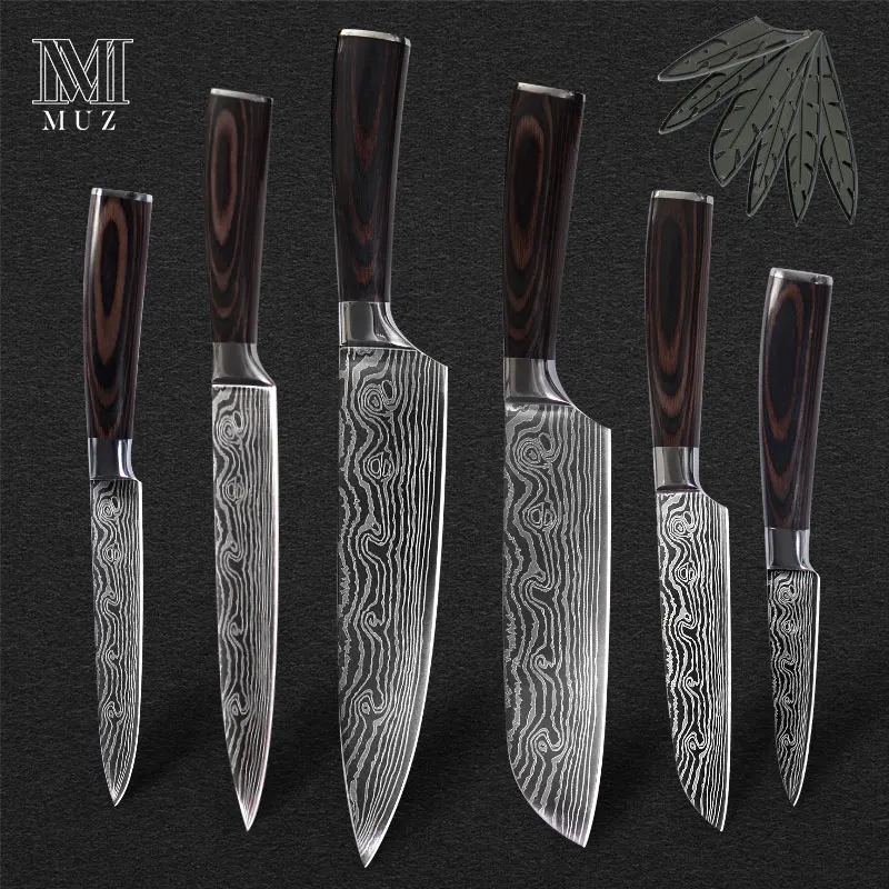 Muz 8 дюймов нож шеф повара японский из нержавеющей стали Шлифовальный лазерный с