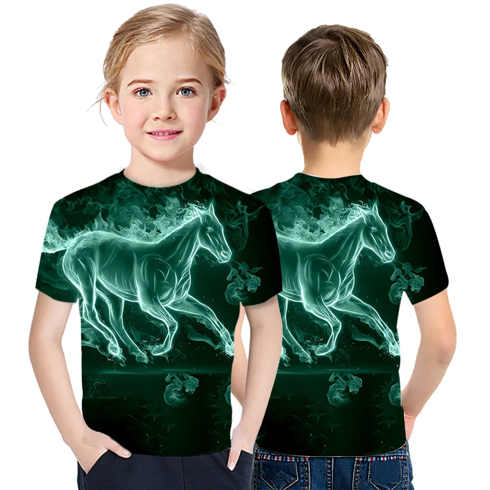 

Horses 2021 Summer Casual Short Sleeve Boys And Girls 3D Printed T-Shirt Children's Cotton Breathable Personality Versatile Top