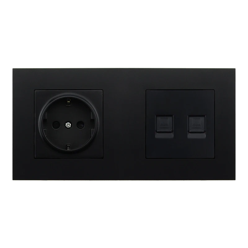 avoir eu standard plug wall socket rj45 socket computer data port socket dual rj45 with tv outlet plastic panel free global shipping