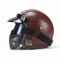 open face 34 motorcycle helmet pu leather retro motorbike helmet moto bike motocross helmets with for men women