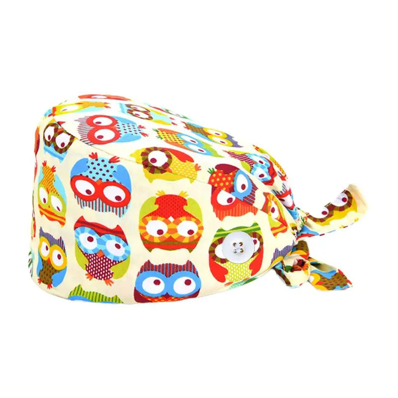 

37 Colors Working Scrub Cap with Protect Ears Button Headwear Print Bouffant Hat