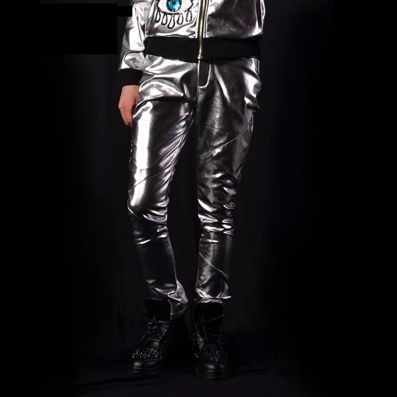 Мужская Серебряная куртка из искусственной кожи модная бейсбольная в стиле хип