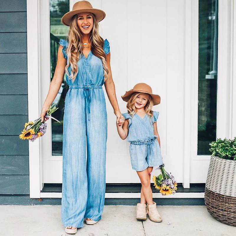 Одинаковые комплекты для семьи платья мамы и дочки Повседневное платье с v