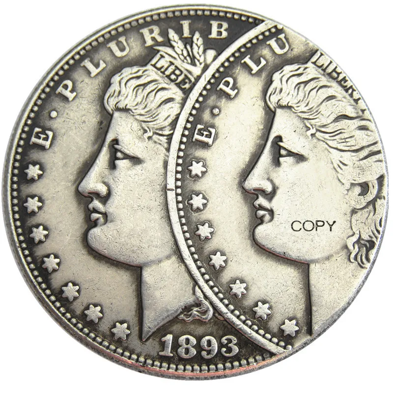 США 1893S Morgan Dollar две лица ошибка Посеребренная копия монеты|Безвалютные монеты| |