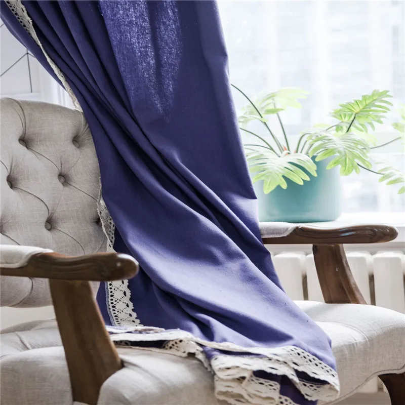 Чистые фиолетовые занавески s кружевные боковые из хлопка и льна полузатенение