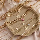 VKME цепочка на шею женская Женское многослойная золотая цепочка с кулоном в виде монеты бабочки массивное Ювелирное цепь чокер на шею украшения ожерелье подвеска на шею кулоны и подвески украшения 2021 бижутерия