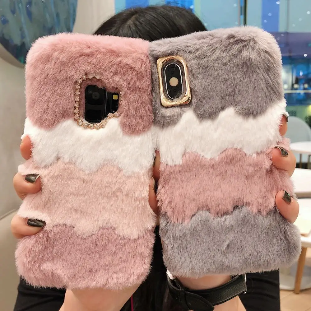 LLZ.COQUE плюшевый Пушистый Зимний чехол из кроличьей шерсти для Samsung Galaxy A6 A7 A8 J4 Plus A51