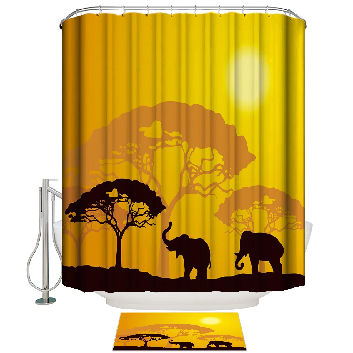 Слон лес джунгли Африка оранжевый дизайн узоры золото природа ванная комната