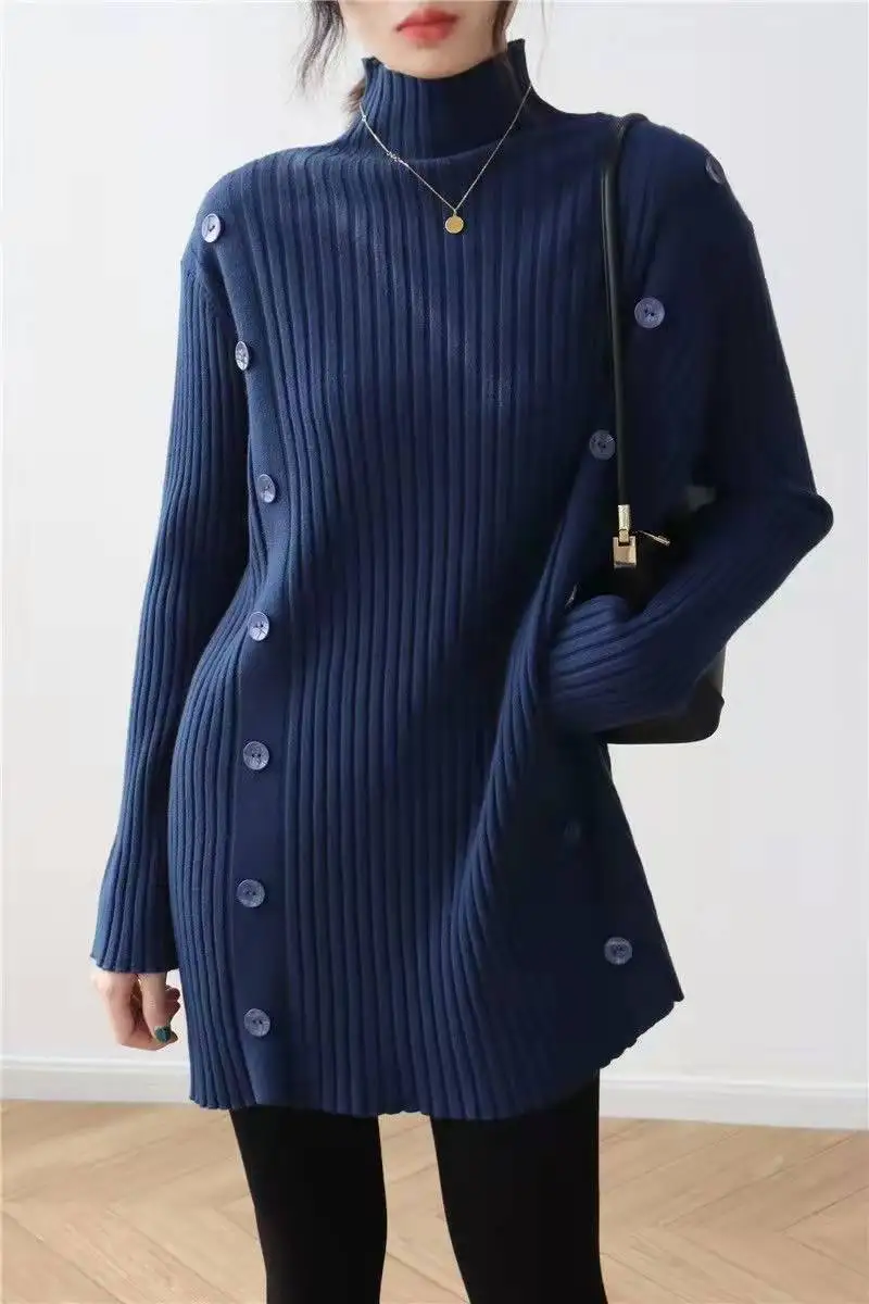 

Woman's SweaterDress Knit Back to Basics Half-high Collar Pullovers Loose-fitting Casual Office Lady Chic Elegant Solid