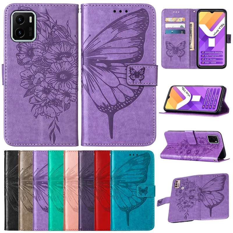 3D Butterfly Leather Phone Case for VIVO Y12 Y33S Y21S Y15A Y15S Y51A Y73 Y11 Y12 Y17 Y53S Y31S Y51S Y70S Y52 V21E 5G Case Cover