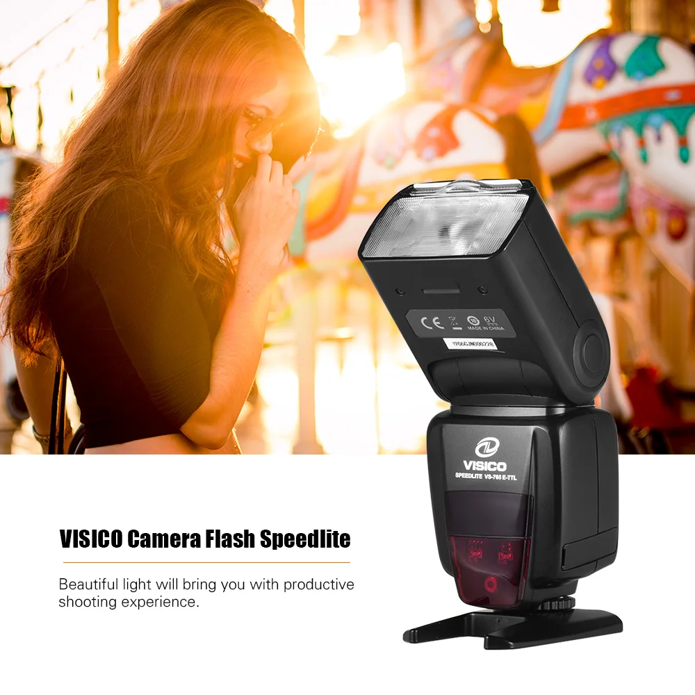 VISICO VS765 2,4G Беспроводная E-TTL GN58 Высокоскоростная синхронизация 0-360 ° горизонтальная скорость вспышки lite с ЖК-дисплеем для Canon Nikon