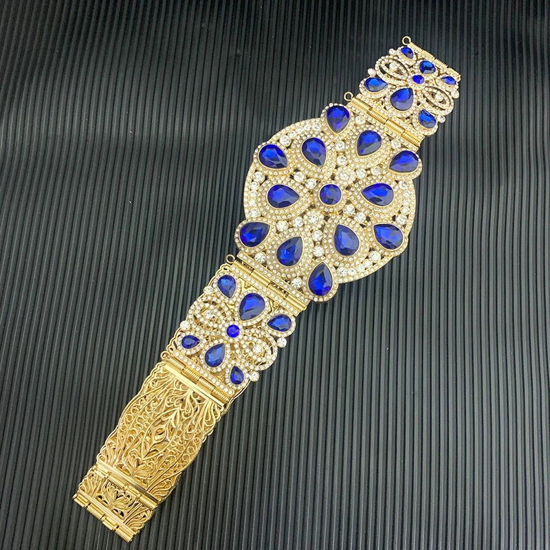Moroccan caftan wedding dress belt Ladies wedding party full of rhinestone inlaid gold and silver belt
