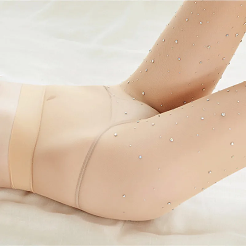 Women's Pantyhose Small Mesh Fishnet Tights With Rhinestones Sexy Transparent Stockings for Women Clothes Summer Thin Leggings