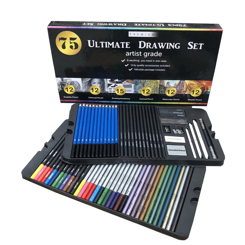 

75 Pcs Sketching Drawing Colored Pencil Art Painting Set with Carrying Box Colored Pencils for Drawing Sketch Art