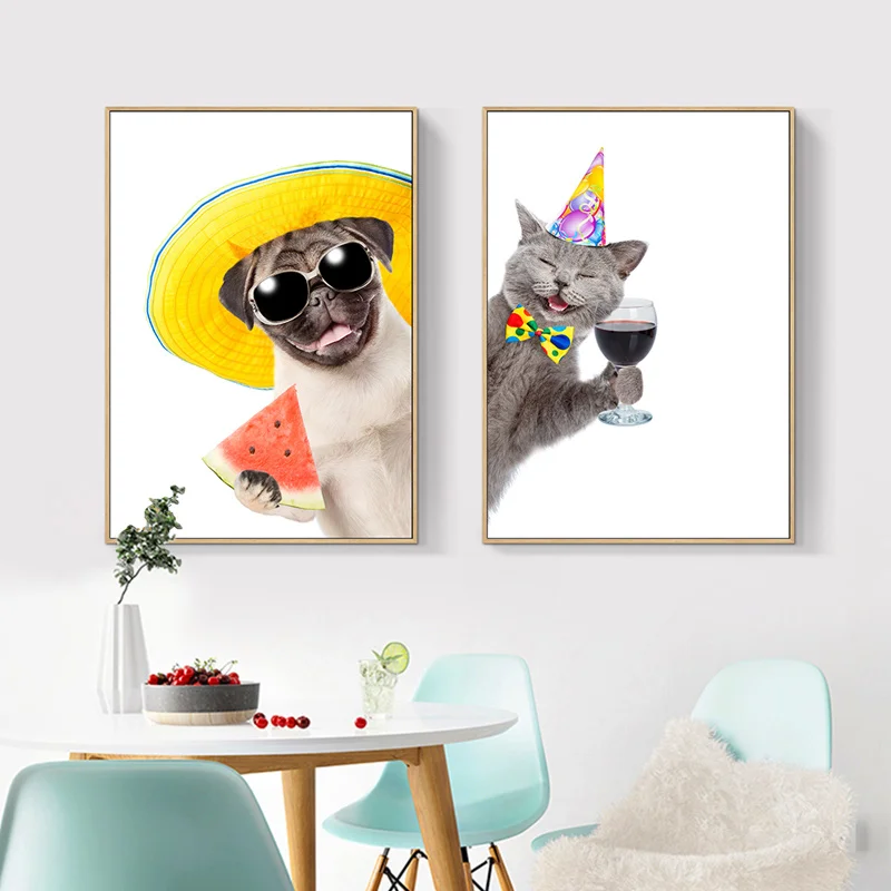

Cute Dogs And Cats Canvas Painting Wall Art Prints Poster Wall Pictures For Living Room Decor Home Decor
