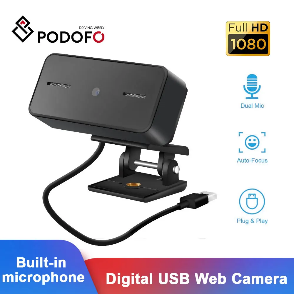 

Podofo Webcam 1080P HDWeb Camera with Built-in HD Microphone 1920 x 1080p USB Plug n Play Web Cam, Widescreen Video
