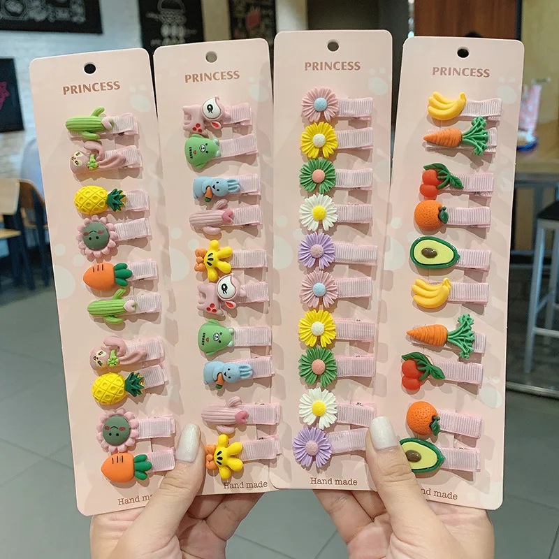 

10pc / Lot Cartoon Originality Hairpin Acrylic Material Cute Fruit Floret Girl Barrettes Simple Children Daily Hair Accessories