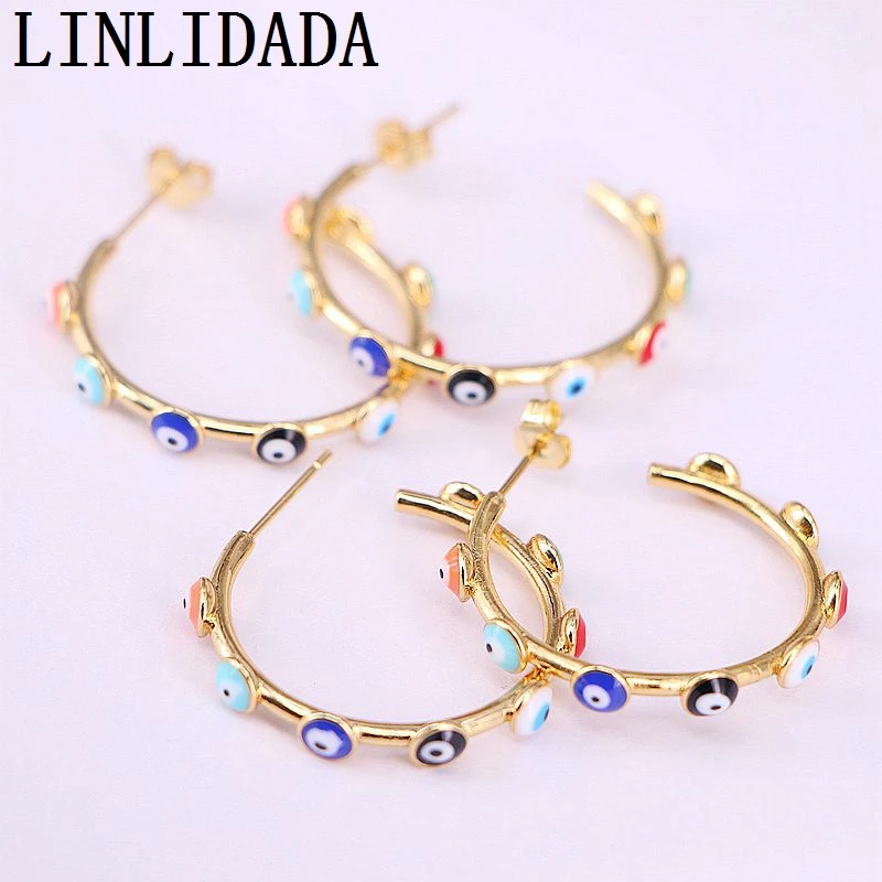 

5Pairs New Gold Color Big Earring enamel eye Fashion Women Round Earrings