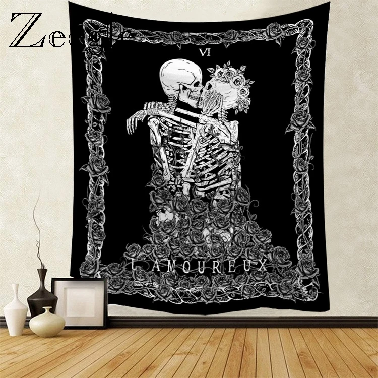Zeegle Print Skull Wall Hanging Mandala Tapestry Travel Mattress Picnic Mat Large Blanket Bedroom Account Yoga | Дом и сад