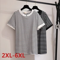 plus size 6xl o neck short sleeve stripe print summer women t shirt cotton female loose casual large t shirt top tees