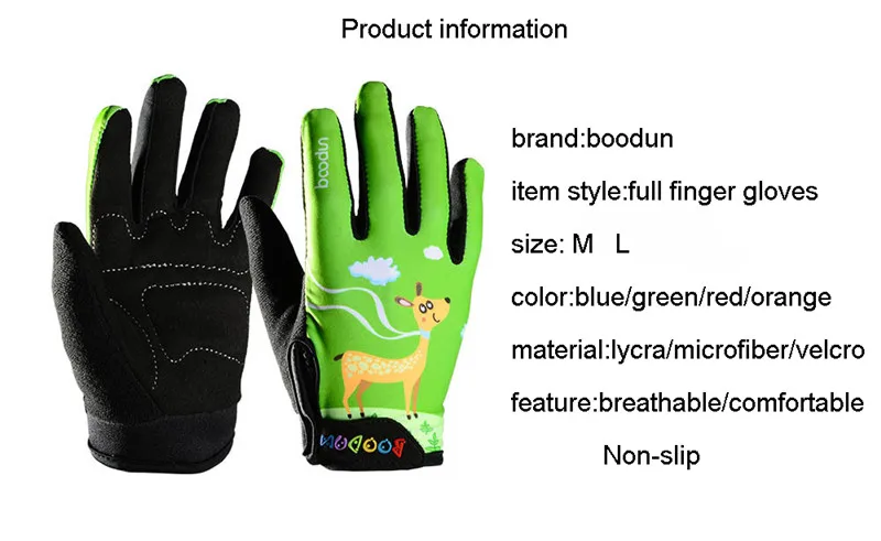 Boodun Kids Cycling Microfiber Gloves for Boy Bike Racing Riding Long Finger Tough Screen 3D Gel Gloves for Sport Wear M L