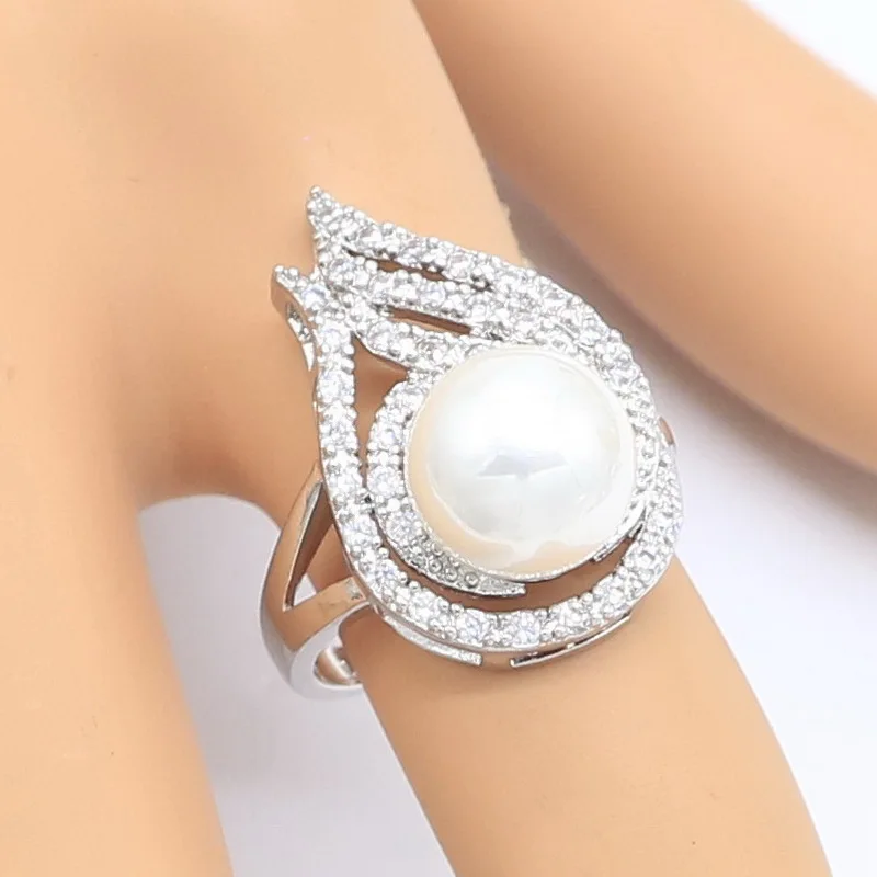 Мода 2020 белый жемчуг Циркон 925 пробы серебряное кольцо для женщин свадебные