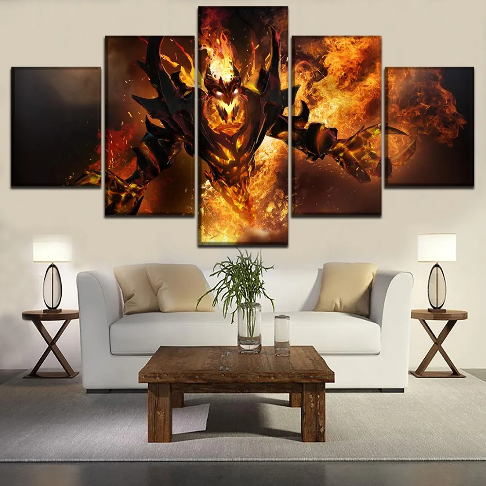 

No Framed Canvas 5Pcs Game DotA 2 Fire Heroes Wall Art Posters Pictures Paintings Home Decor Accessories Living Room Decoration