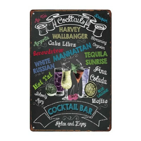 

Metal Tin Sign Cocktail Bar Bar Pub Home Vintage Retro Poster Cafe ART Metal Plates Wall Stickers Art Painting Gift