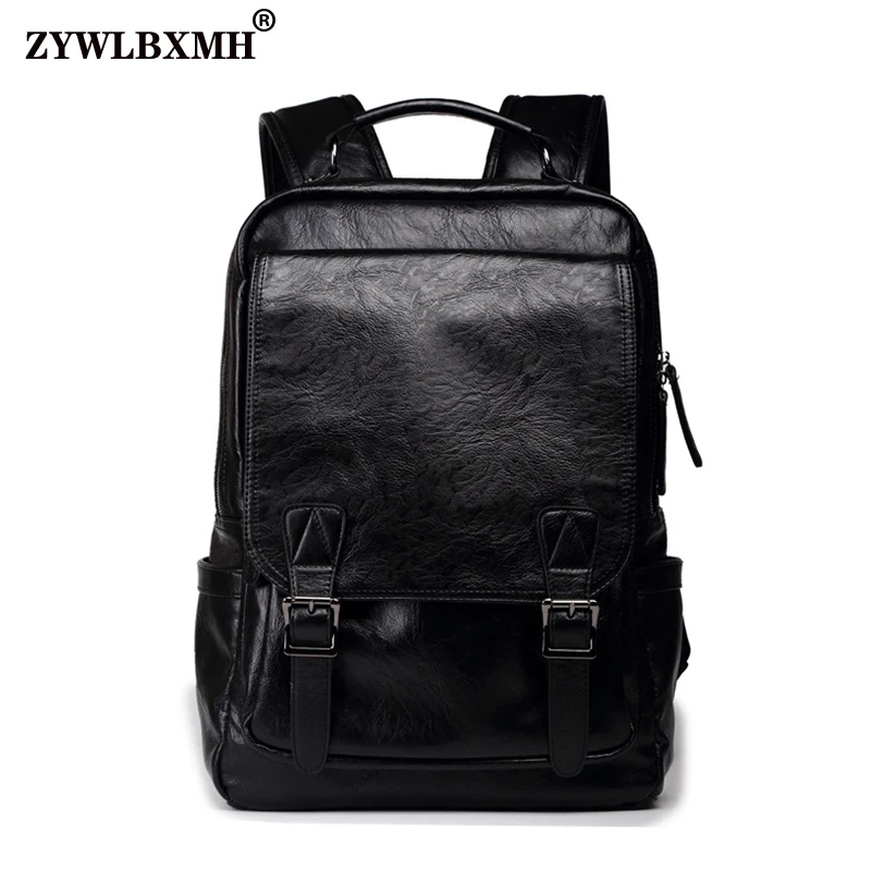 

ZYWLBXMH USB Interface Backpack Cover Backpacks Waterproof PU Leather Mochila Solid Color Travel Mochilas Vintage Men's Bag