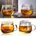 Прозрачная чашка для чая из боросиликатного стекла, 12 унций, чайный мини-чайник с корзинка для заварки и крышкой для пивоварения листьев чая