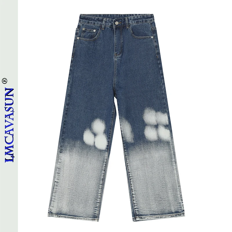

LEIMEICHEN Gradient tie-dye jeans men Retro loose wide-leg pants straight-leg pants Men's denim trousers M7-D-158