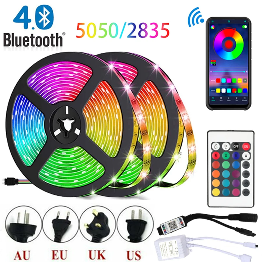 

Светодиодная лента освещения Bluetooth luces RGB 5050 2835 водонепроницаемая гибкая сказочная лампа лента Диодная лента DC 12 В 5 м 10 м фута 20 м для комнаты