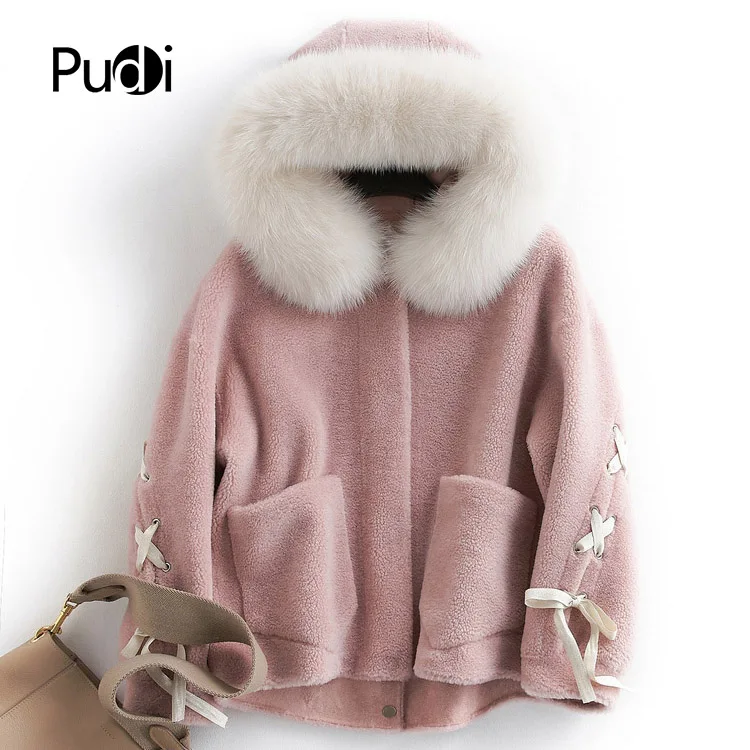 PUDI B181096 женская зимняя теплая меховая куртка из натуральной шерсти с капюшоном, воротник лисы, пальто для отдыха для девочек, Женская куртка, пальто