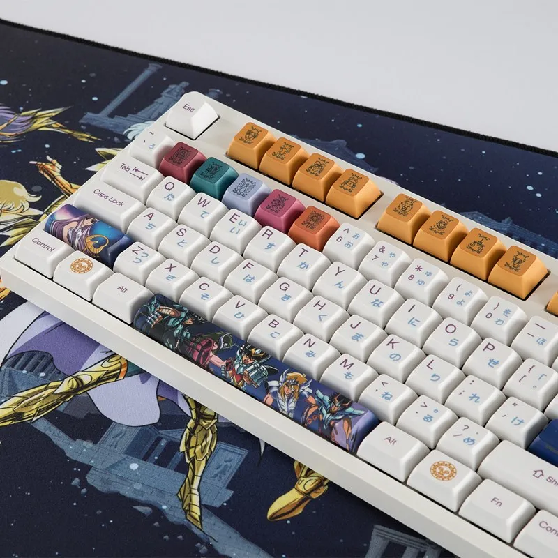 New AKKO 3108V2 Saint Seiya game keyboard Japanese animation style 108 key white wired mechanical gaming keyboard for boy