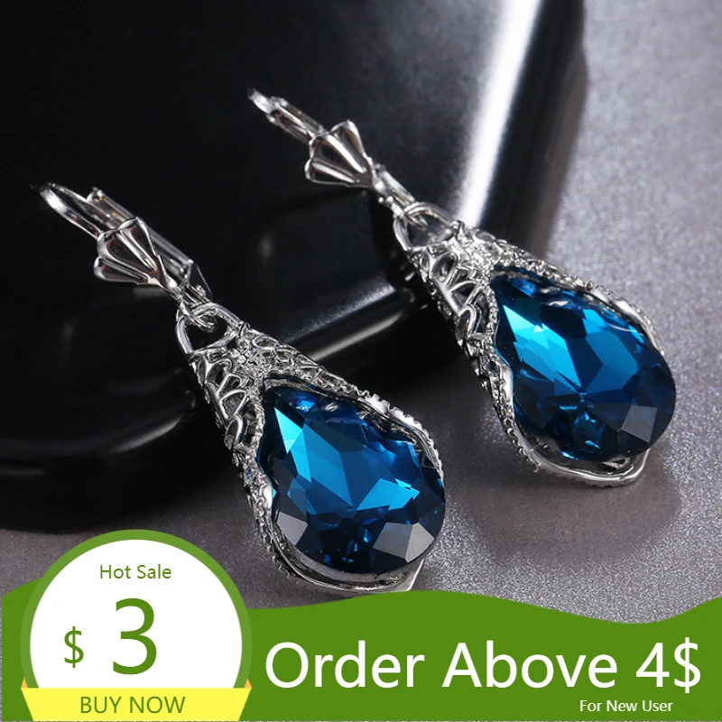 Visisap Винтаж акриловый декор в форме капли голубой длинные серьги из циркония для