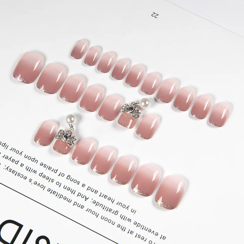 24 шт розовый градиент накладные ногти с клеем полное покрытие поддельный пресс